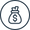 Money bag icon with a dollar sign, representing cost-effective solutions and budget-friendly security expertise